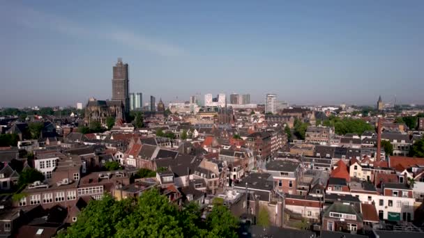 Vista Aérea Torre Catedral Medieval Dom Andamios Centro Ciudad Holandesa — Vídeo de stock