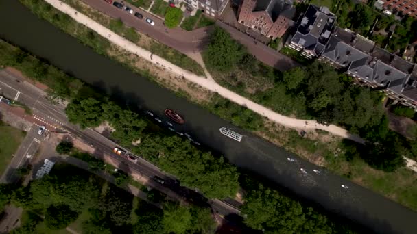 Високогірний Повітряний Вид Utrecht Rijnkade Canal Catharijnesingel Голландському Місті Туристичним — стокове відео