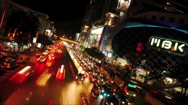 Splendido Traffico Timelapse Centro Commerciale Mbk Bangkok Thalande Distretto Notte — Video Stock