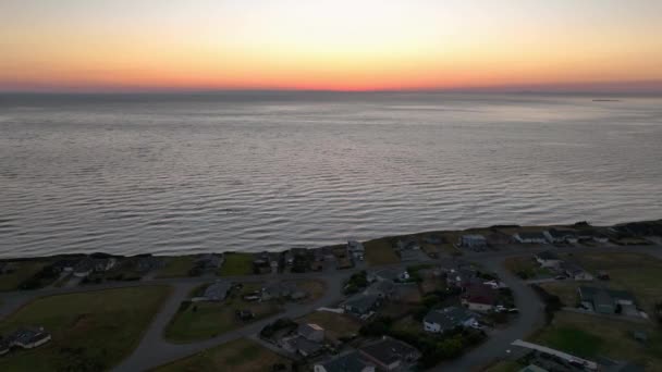 Aerial View Whidbey Island Waterfront Neighborhood Glowing Sunset — Stock Video