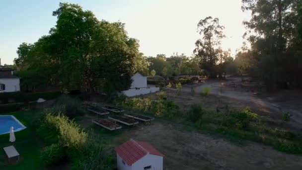 Sunrise Golden Hour Light Shines Raised Garden Beds Rural Farmhouse — Stock Video