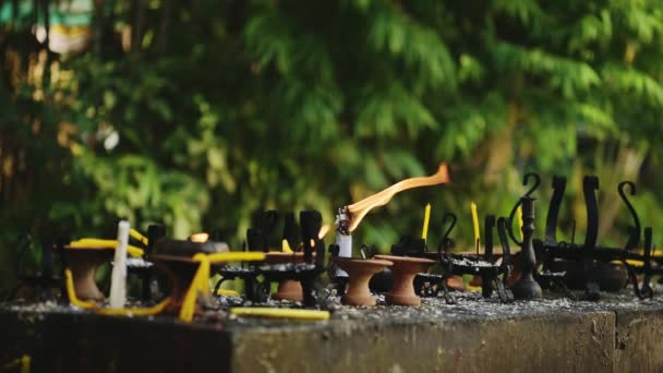 Burning Incense Sticks Religious Buddhist Prayer Offering Thailand Temple Chiang — стокове відео
