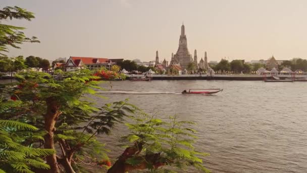 Thailand Bangkok Sunset River City Scene Tourist Boat Trip Water — Stock Video