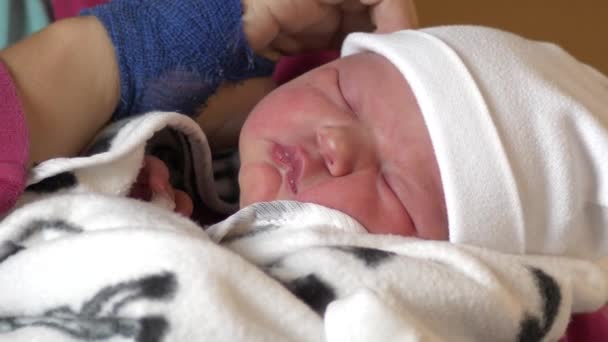 Bebé Recién Nacido Durmiendo Brazos Madre Hospital Minutos Después Del — Vídeos de Stock