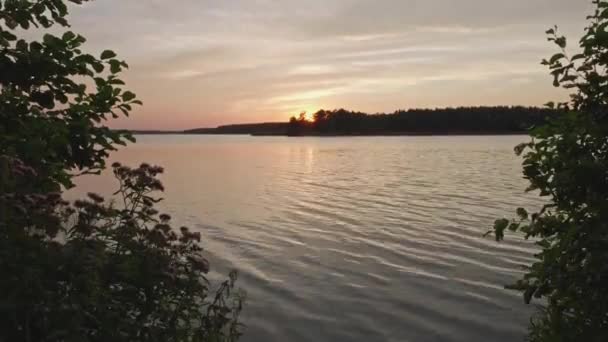 Polonya Sakin Wdzydze Gölü Üzerinde Altın Gün Batımı Geniş Zaman — Stok video