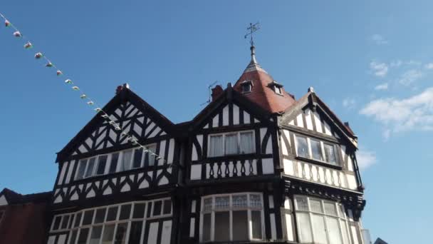 Nahaufnahme Eines Simulierten Gebäudes Tudor Stil Wrexham Wales — Stockvideo