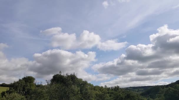 云彩缓慢移动的时间 因为英国阴影缓慢地包裹着树木 — 图库视频影像