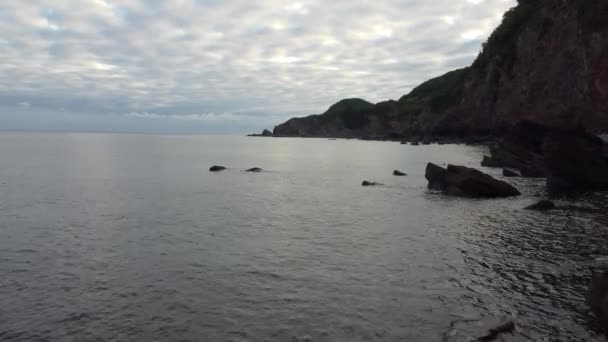 Filmagem Aérea Drone Praia Rochosa Oceano Que Revela Era Vitoriana — Vídeo de Stock