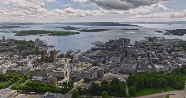 Oslo Norwegia Panoramiczny Widok Panoramę Dron Latać Przez Sentrum Powiat — Wideo stockowe
