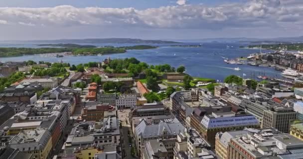 Oslo Norvégia V35 Mozi Alacsony Szintű Drón Felüljáró Belvárosában Sentrum — Stock videók