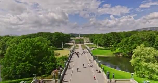 Oslo Norway V47 Low Level Drone Flying Straight Frogner Park — Stock Video
