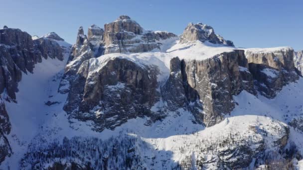 Cordillera Dolomitas Cubierta Nieve Provincia Belluno Italia Disparo Aéreo — Vídeos de Stock