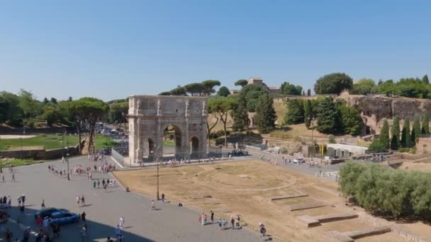 Vista Grupos Turistas Junto Arco Constantino Foro Romano Roma Italia — Vídeos de Stock