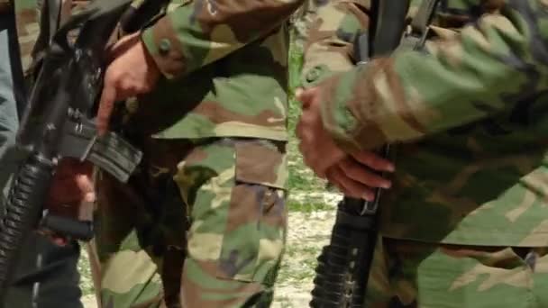 Army Soldiers Uniform Holding Military Firearms Machine Guns Weapons Afghanistan — Stock Video