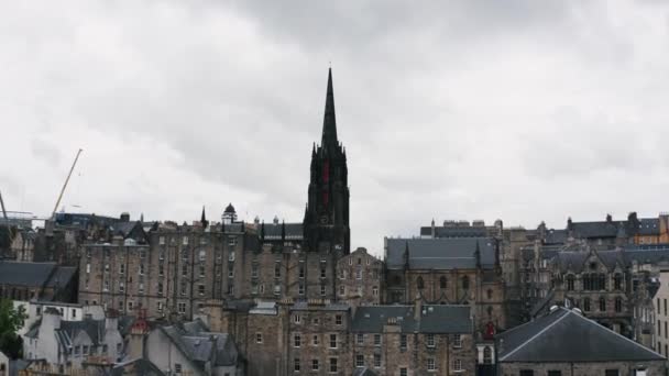 Drone Fly Hub Tower Historic Cultural Building Edinburgh City Scotland — Stock video