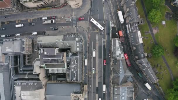 Vista Aerea Dall Alto Verso Basso Del Traffico Mattutino Edimburgo — Video Stock