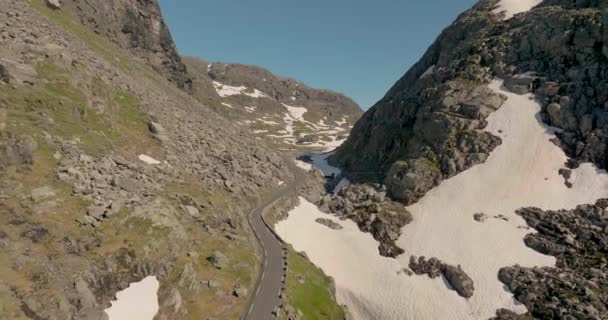 Fly Old Mountain Road Sunny Day Roldalsfjellet Roldal Νορβηγία Εναέρια — Αρχείο Βίντεο