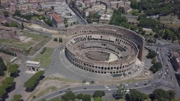 Luchtbanen Roman Colosseum Constantine Arch Rome Italië — Stockvideo