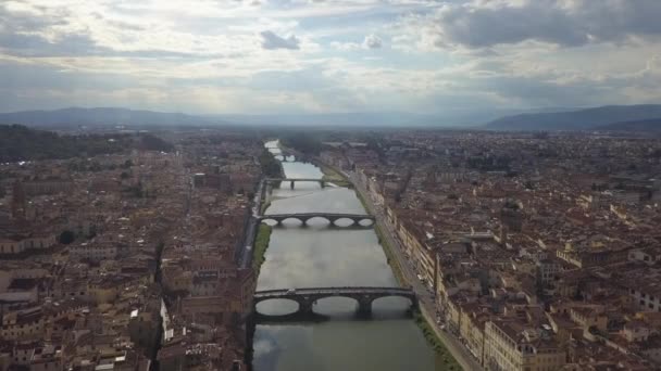 Vista Aérea Raio Sol Pontes Sobre Rio Arno Florença Itália — Vídeo de Stock