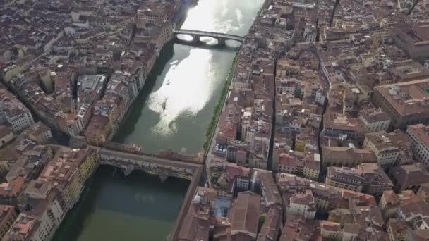 High Aerial Tilt Reveals Several Bridges Crossing Arno River Florence — Stock Video