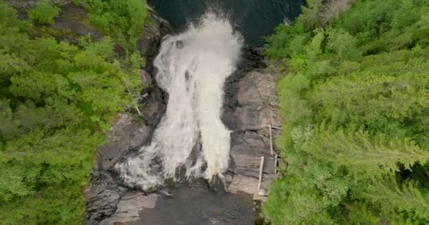 Vzdušná Stoupající Výstřel Nad Velkým Vodopádem Vysokými Smrky — Stock video