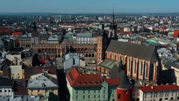 Luftaufnahme Von Krakw Stadtzentrum Belebten Straßen — Stockvideo