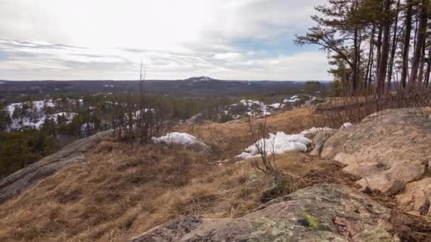 Motion Time Lapse Clouds Moving Forested Hillsides Early Spring Late — Video