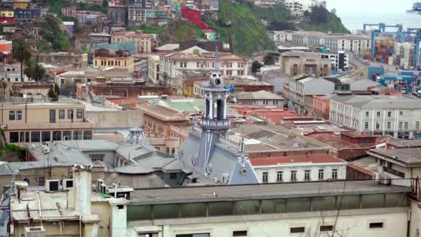 Topo Edifício Chileno Marinha Nacional Setor Portuário Valparaíso Com Gaivotas — Vídeo de Stock