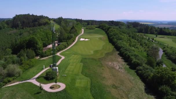 Aerial Drone View Antenna Transmitter Golf Course Kacov Czech Republic — Stock Video