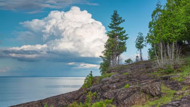 Time Lapse Storm Clouds Building Shore Lake Superior Shot Marquette — Stock Video