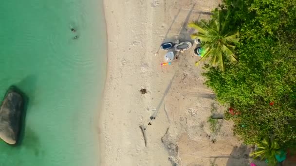 Udara Atas Bawah Dari Pantai Musim Panas Tropis Dengan Garis — Stok Video