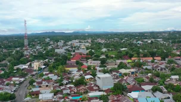 Anténa Místního Města Belitung Indonésie Zamračený Den Tradičními Domy Budovami — Stock video