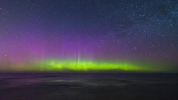 Time Lapse Northern Lights Aurora Borealis Night Sky Lake Superior — Stock Video