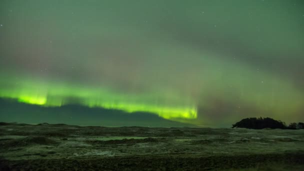 Часові Промені Північних Вогнів Aurora Borealis Танцюють Нічному Небі Над — стокове відео