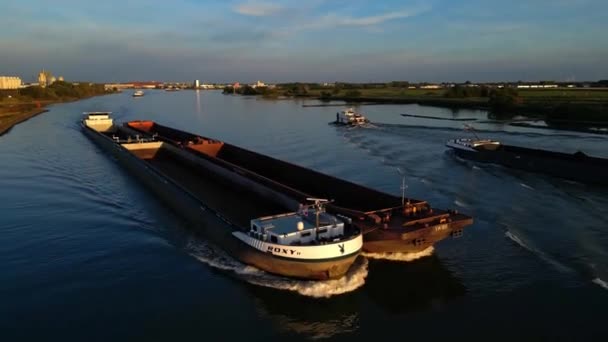Aerial View Forward Bow Empty Kvb Roxy Cargo Barge Navigating — Stock Video