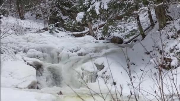 Bewegungszeitraffer Eines Schnee Und Eisbedeckten Flusses Winter — Stockvideo