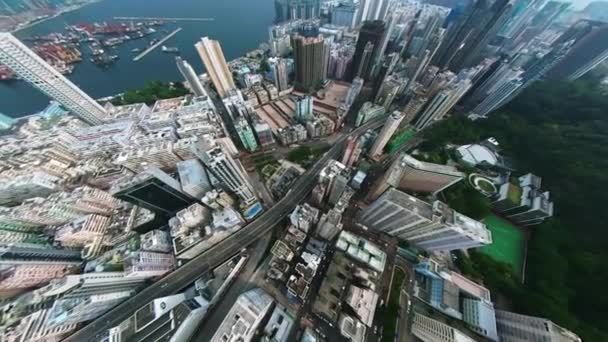 Von Oben Nach Unten Luftbewegung Hyperlapse Tag Halbinsel Kowloon Kwa — Stockvideo