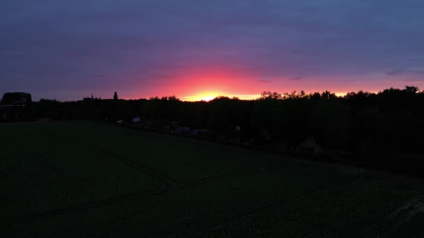 Golden Orange Sunset Sky Med Silhouette Landscape View Flyg Dolly — Stockvideo