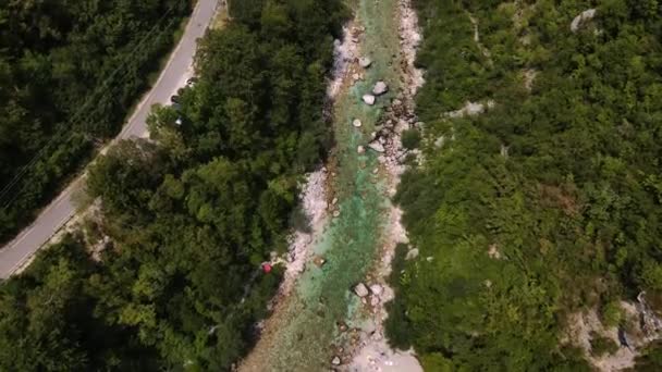 Slovenya Daki Soa Nehri Nin Güzel Insansız Hava Aracı Görüntüsü — Stok video