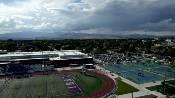 Sports Complex Lehi High School Utah Usa Aerial Pull Back — Stock Video