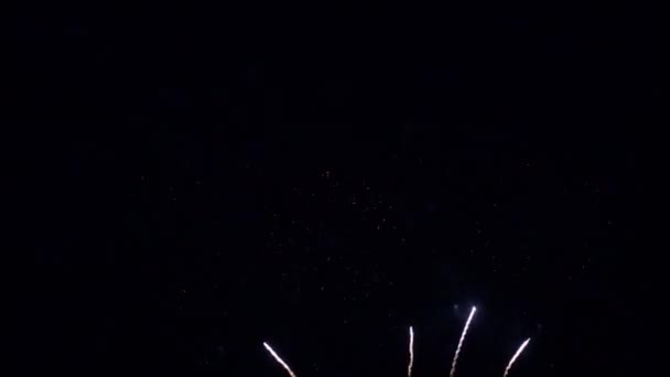 Φωτεινά Πυροτεχνήματα Εκρήγνυνται Γεμίζοντας Τον Νυχτερινό Ουρανό Φως Και Καπνό — Αρχείο Βίντεο