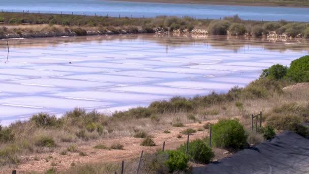 Tuz Üretim Bölgesinin Geniş Açılı Görüntüsü Gelgitte Sular Altında Kaldı — Stok video