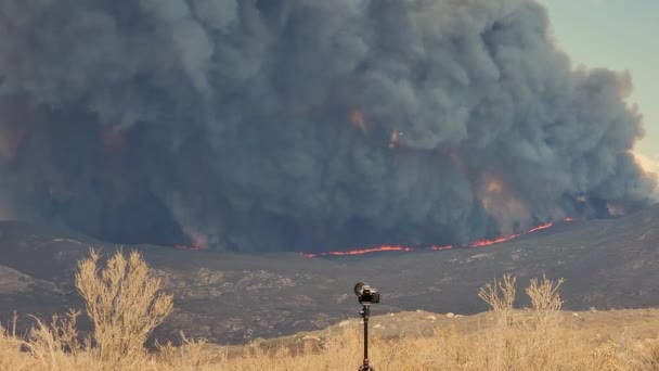カリフォルニア州リバーサイド郡ヘメット近くの野火の前線映像で 2人が死亡した — ストック動画