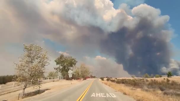 Pov Shot Car Driving Countryside Road Smoke Plumes California Fires — Stock Video