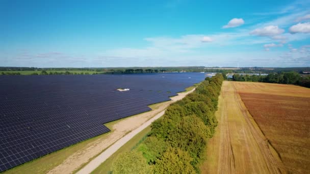 Massiva Solkraftverk Dagtid Hundratals Rörliga Solpaneler Fält Ger Ren Energi — Stockvideo
