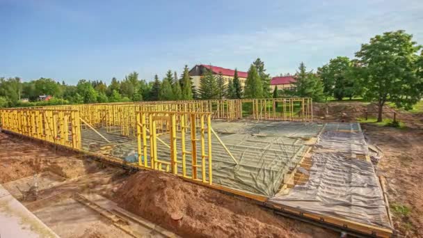 Модульна Будівельна Структура Встановлення Сталевих Стін Ферм Будівельному Майданчику Проміжок — стокове відео