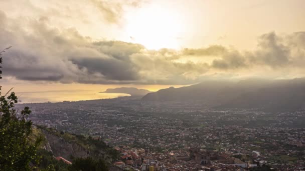 Belvedere Montepellegrino Panoramautsikt Med Utsikt Över Staden Palermo Italien Solnedgång — Stockvideo