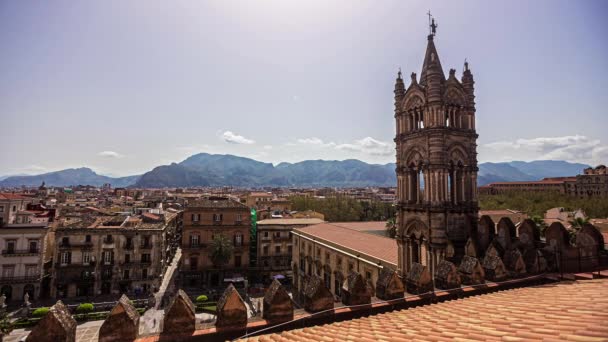 Palermo Sicília Itália Catedral Com Vista Para Cidade Com Montanhas — Vídeo de Stock