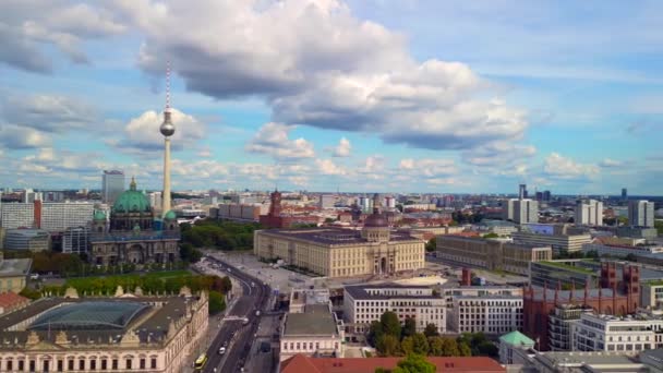 Berlin Skyline Alex Tower Dom Unter Den Linden Magic Aerial — Stock Video
