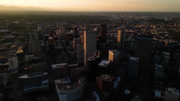 Beautiful Sunset Downtown City Denver Колорадо Сша Міська Скайлайн Зверху — стокове відео